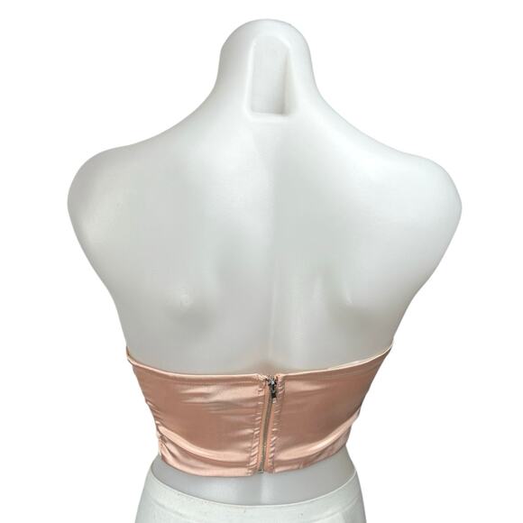 NBD Kehlani Pink Silk Satin Strapless Tube Bandeau Sleeveless Bustier Crop Top S - Picture 4 of 6